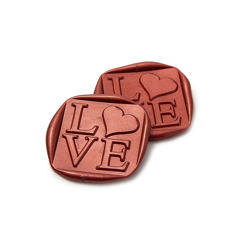 burgundy square love wax sticker ختمات شمع جاهزة - 10 قطع - كلمة لف مربع خمري - الصورة 1